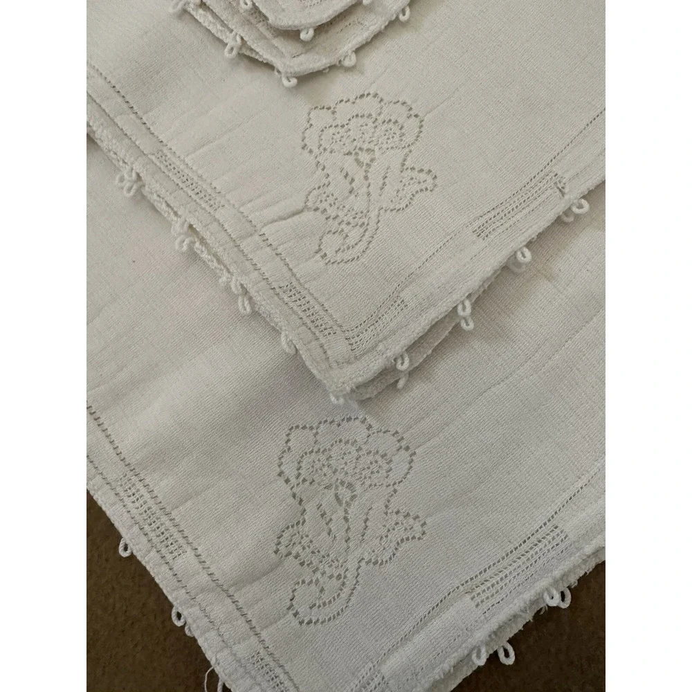 Ivory/Cream Dinner Napkins Floral Cutwork  ~16